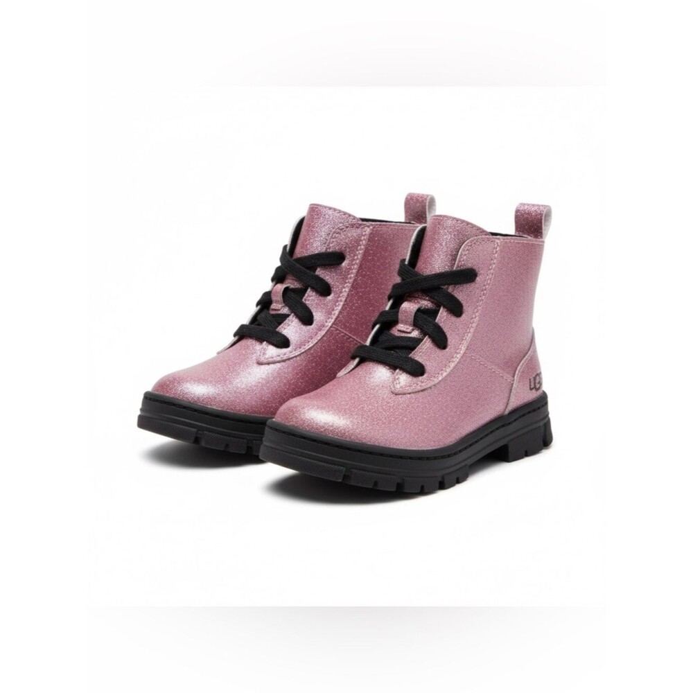 SOLD-UGG Ashton Lace-Up Glitter Pink Combat Boots Kids' Size 12 - Picture 4 of 16